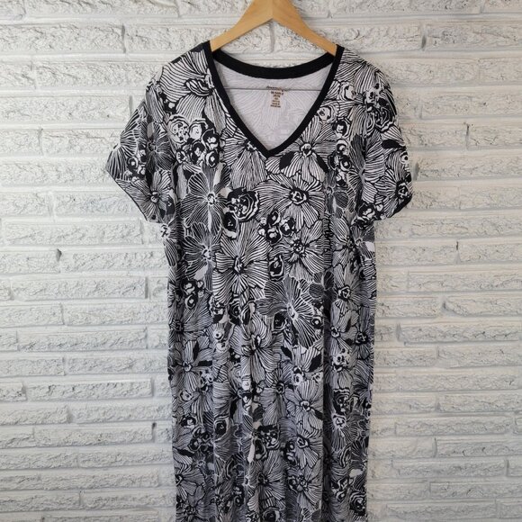 Dreams Co Womens Dress 2X Petite Plus Midi Black Floral Cotton Blend SWE32E - Picture 4 of 12